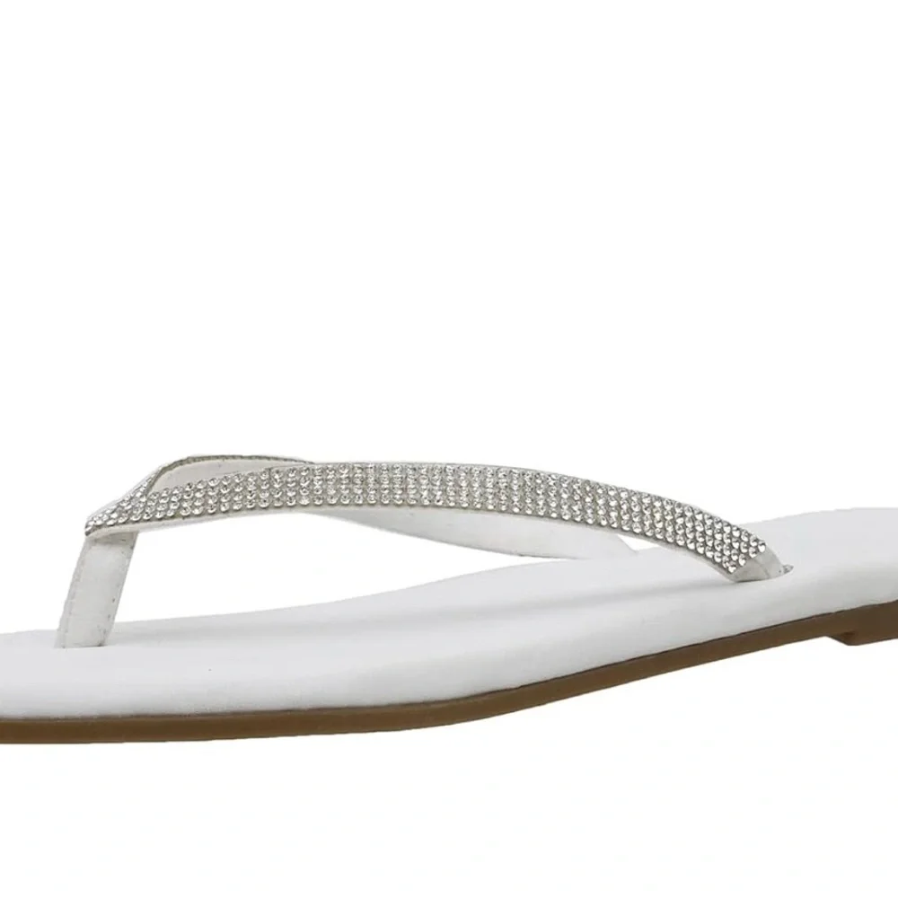 ✨ Sparkly White Rhinestone Flip‎ Flop Sandals Women Size 7 Summer Beach Chic✨